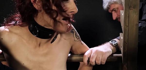  Toned redhead caned until she cries